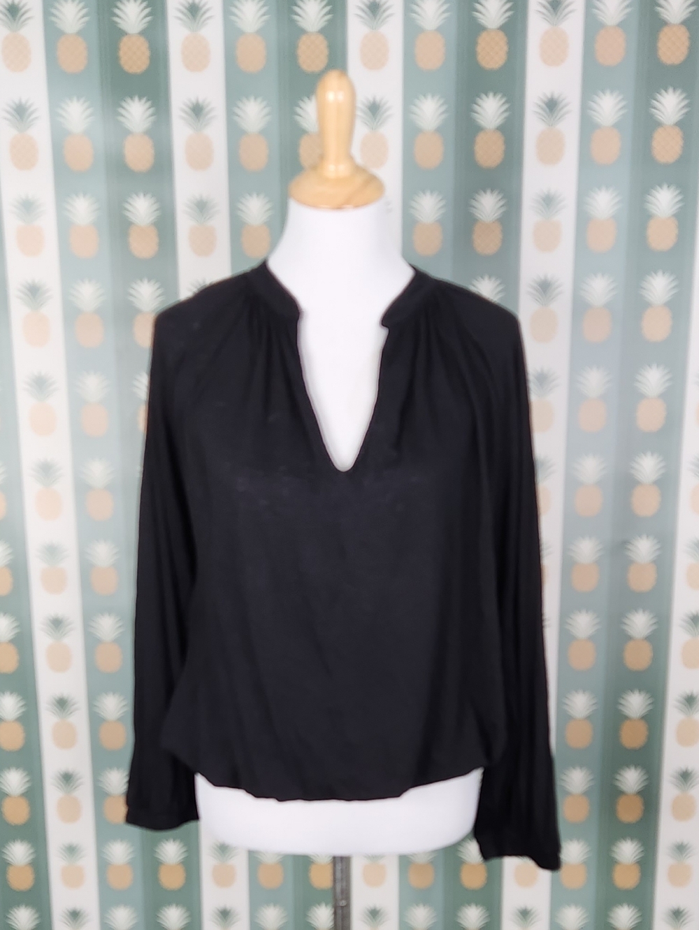 LAMade Black Split Neck Long Sleeve Top